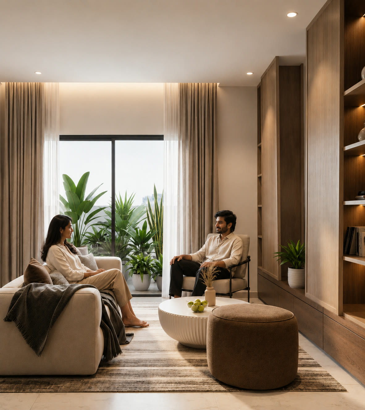 Maple Bay living room opening onto a balcony