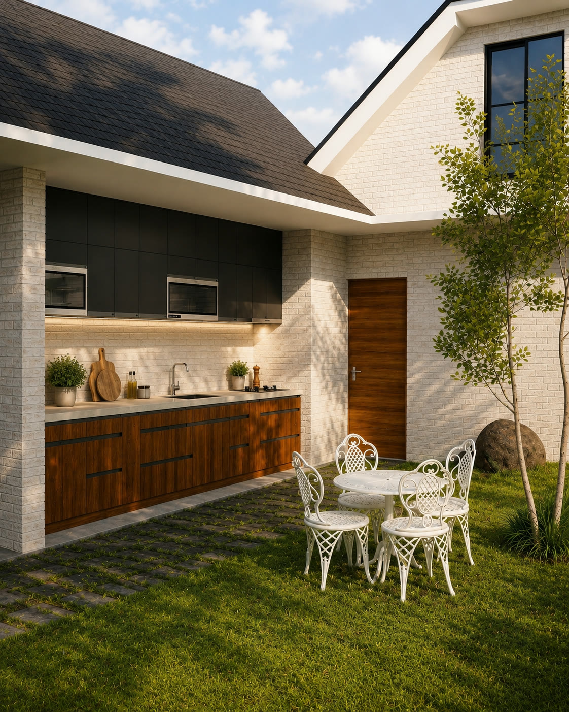 Sheltered outdoor dining space at Serene Haven